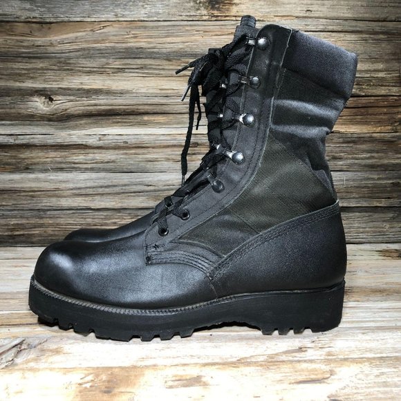 Vibram Black Leather Steel Toe Combat Work Boots - Picture 2 of 9